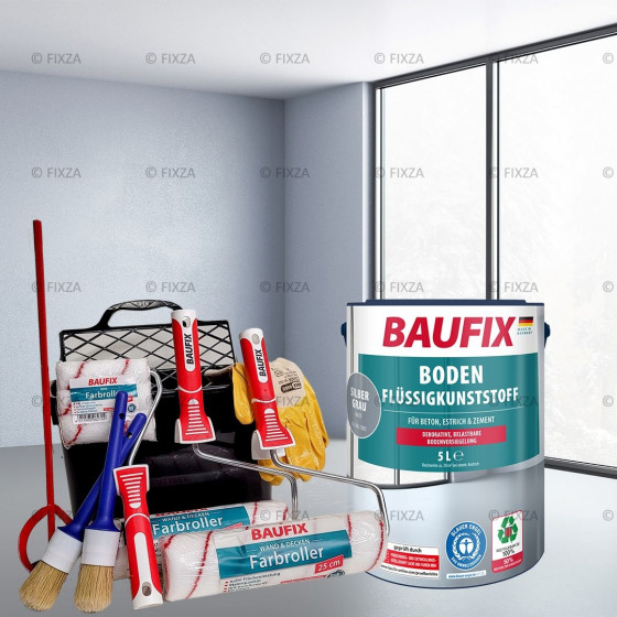FIXZA Betonvloer Verf Voordeelverpakking met Verwerkingset zilvergrijs