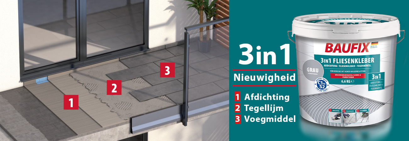 3 in 1 tegellijm van baufix voor vloer en wandtegels